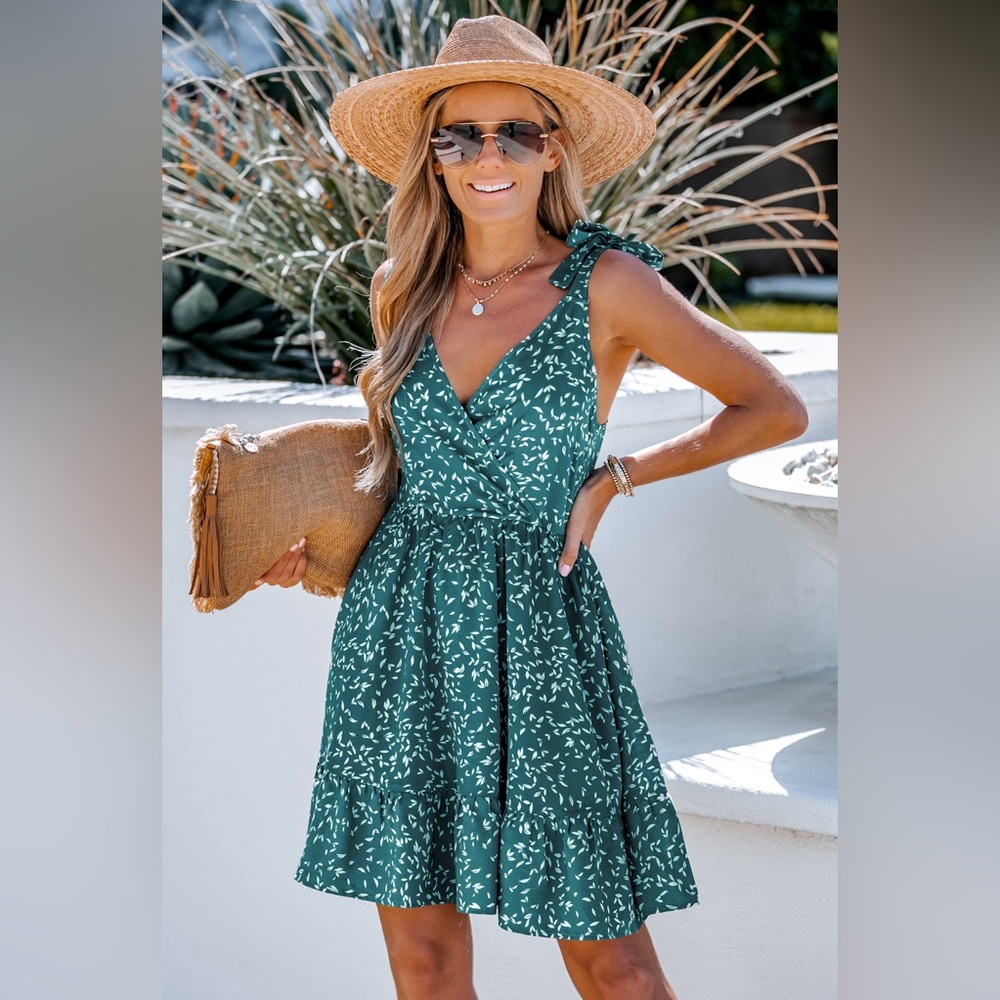 🌸Cupshe Chiffon Speckled Print Tie Strap Mini Dress - Picture 3 of 9